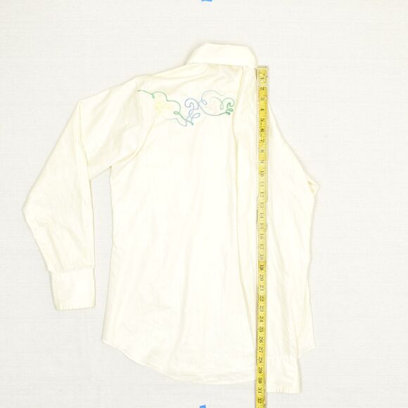 Tem Tex Men Western Pearl Snap Shirt Polyester Beige Size 15 / 35 VtG Stained - Picture 6 of 8